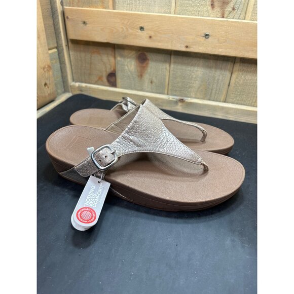 FitFlop Womens Size 8 Snake-Print Tan Leather Thong Sandals NWT Gold - Picture 2 of 8